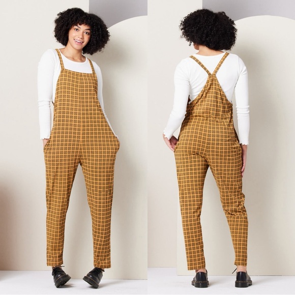 Known Supply Pants - Known Supply Women’s Organic Cotton Cadence Overall Retro in Apricot Plaid M